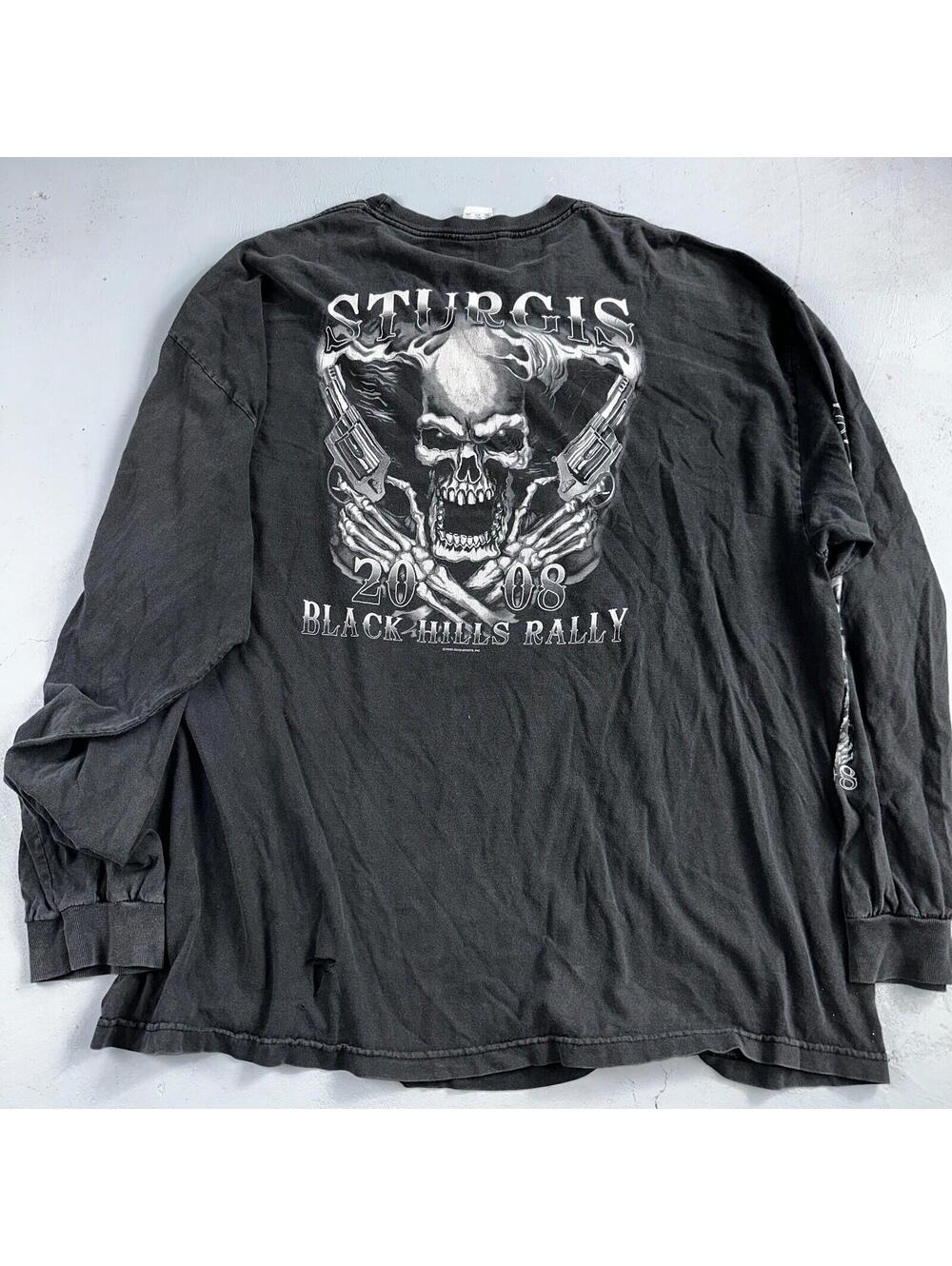 Sturgis Y2K Skulls Long Sleeve VTG T Shirt Biker Motorcycle 2008 Black Grunge - Picture 8 of 12